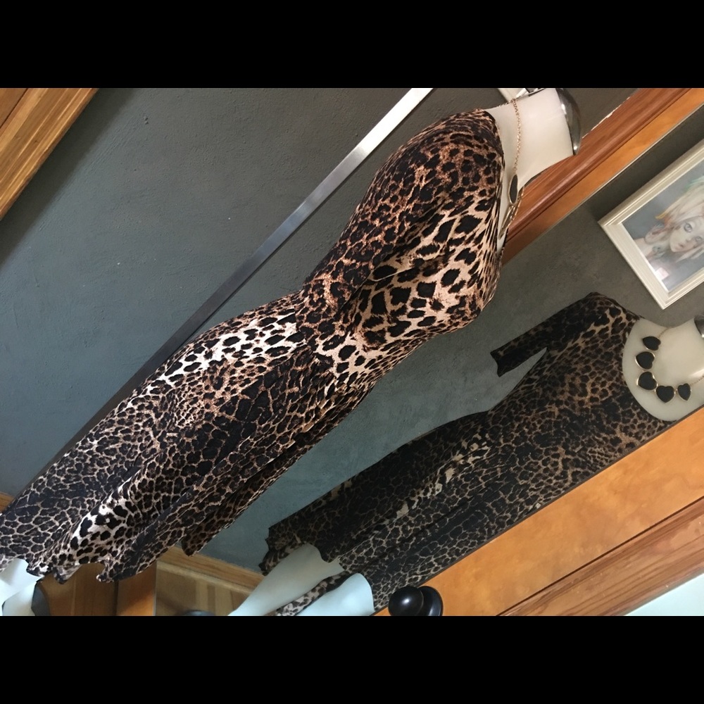 NWOT Y2K Leopard Animal Print Short Sleeve High Low Uneven Hem Dress Small - Picture 6 of 7